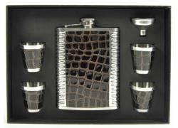 Hip Flask Set Φλασκί Ποτού με 4 Σφηνοπότηρα Chrome Croc (F018) - 240ml