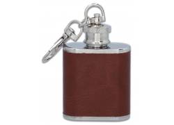 Hip Flask Φλασκί Ποτού Mini Μπρελόκ Τεχνόδερμα Καφέ - 30ml