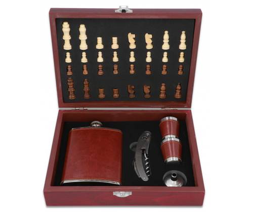 Hip Flask Set Drink Flask - Chess with shot glasses (F4506) - 240ml Brown -  Price: 35,50€