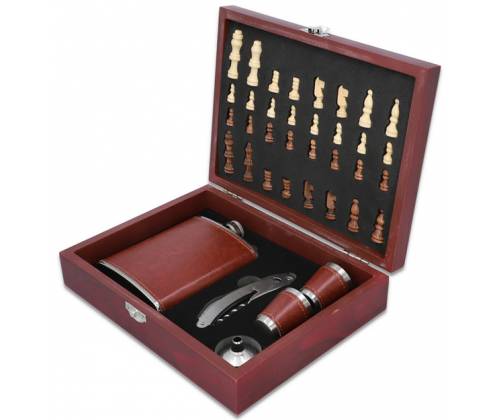 Hip Flask Set Drink Flask - Chess with shot glasses (F4506) - 240ml Brown -  Price: 35,50€