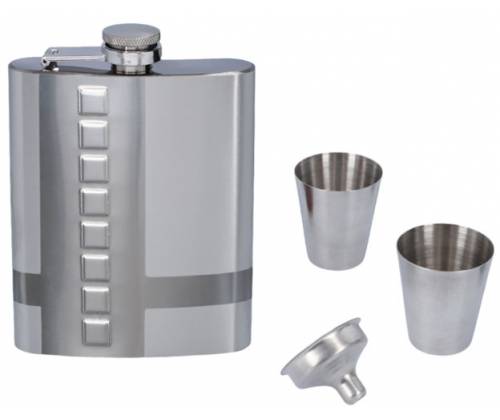 Flask Set Φλασκί Ποτού Πολυτελείας με 2 Σφηνοπότηρα Square (4108) - 210ml - Τιμή: 18,50€