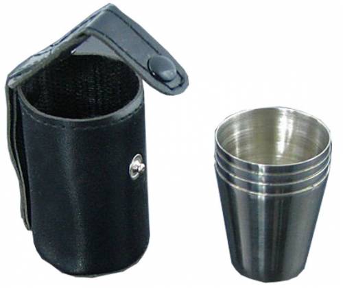 Σετ Μεταλλικά Σφηνοπότηρα με Δερμάτινη Θήκη με Κουμπί - 4 τμχ - Τιμή: 3,60€