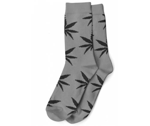 Long Socks Men's Size (40-45) Cannabis Leaf - Grey/Black -  Price: 3,90€