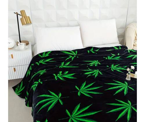 Κουβέρτα Μαύρη με Σχέδιο Leaves για Διπλό Κρεβάτι - 200x180cm - Τιμή: 32,50€