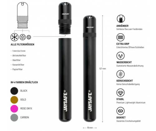 Gizeh - Jaysafe Κύλινδρος Αποθήκευσης Μεταλλικός Premium 11cm - Μαύρο - Τιμή: 13,50€