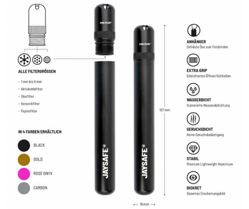 The Bulldog Amsterdam - Jaysafe Κύλινδρος Αποθήκευσης Μεταλλικός Premium 11cm - Μαύρο - Τιμή: 13,50€