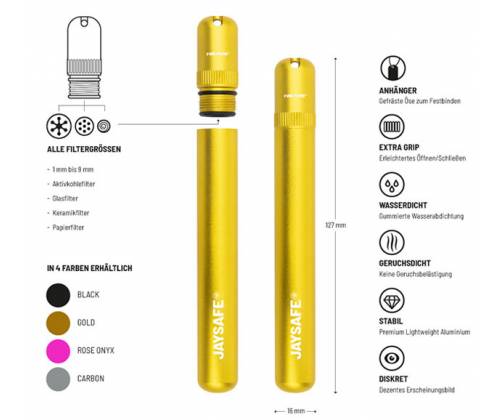 Jaysafe Κύλινδρος Αποθήκευσης Μεταλλικός Premium 11cm - Χρυσό - Τιμή: 7,90€
