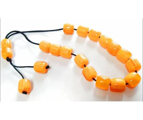 Κομπολόι Χειροποίητο από Μείγμα Κεχριμπαριού με 19 Χάντρες - Πορτοκαλί - Τιμή: 8,90€