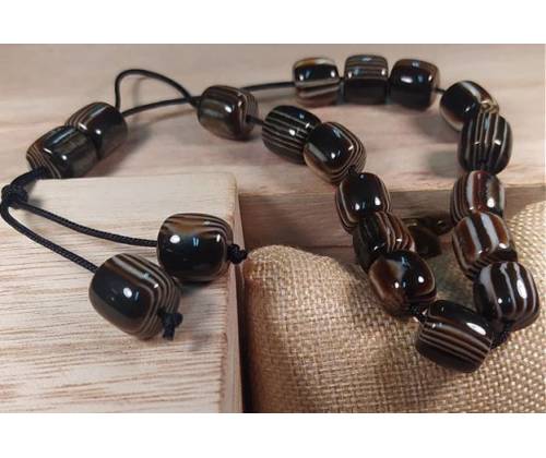 Κομπολόι Χειροποίητο από Μείγμα Κεχριμπαριού με 19 Χάντρες - Μαύρο-Καφέ - Τιμή: 8,90€