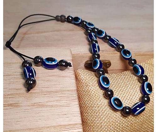 Κομπολόι Χειροποίητο από Μείγμα Κεχριμπαριού με 19 Χάντρες - Μπλε Μάτι - Τιμή: 8,90€