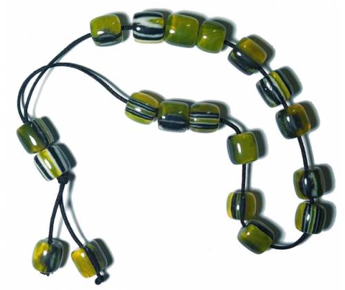 Κομπολόι Χειροποίητο από Μείγμα Κεχριμπαριού με 19 Χάντρες - Πράσινο-Μαύρο - Τιμή: 8,90€