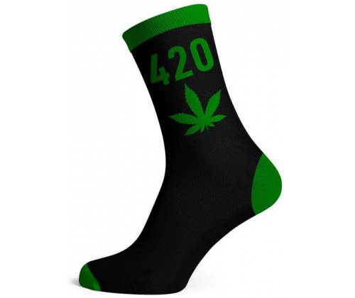 Κάλτσες Μακριές Cannabis Leaf (40-45) - Μαύρο/420 Πράσινο - Τιμή: 4,20€