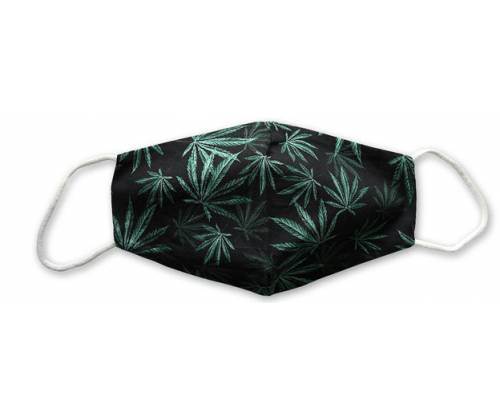 Μάσκα Προστασίας Βαμβακερή Μαύρη - Σχέδιο Φύλλα Κάνναβης (2) - Τιμή: 6,00€