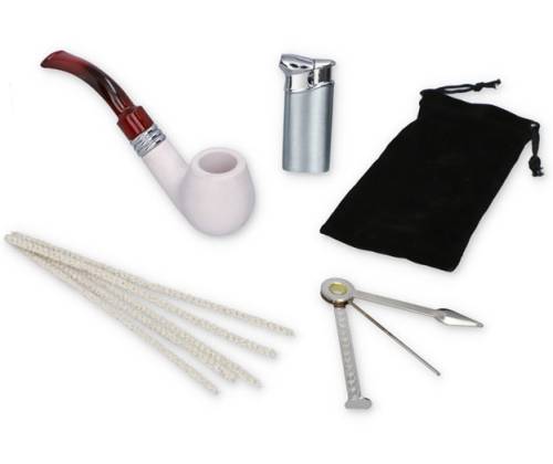 Σετ Κλασική Πίπα Καπνού MD Κεραμική Λευκό Ματ με Αναπτήρα Πολυτελείας - 40000263 - Τιμή: 23,50€