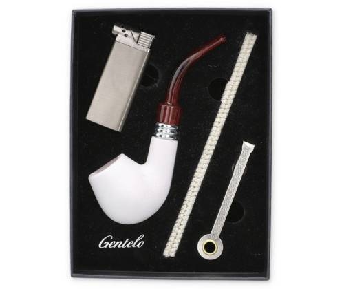 Σετ Κλασική Πίπα Καπνού MD Κεραμική Λευκό Ματ με Αναπτήρα Πολυτελείας - 40000264 - Τιμή: 23,50€