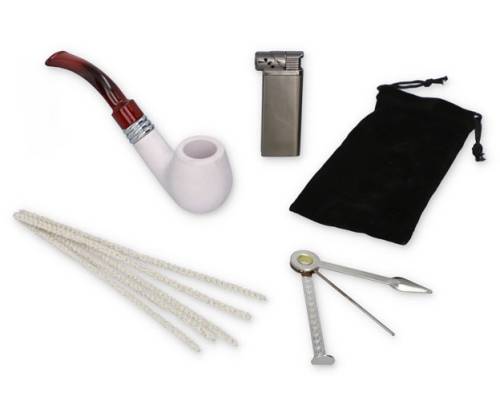 Σετ Κλασική Πίπα Καπνού MD Κεραμική Λευκό Ματ με Αναπτήρα Πολυτελείας - 40000264 - Τιμή: 23,50€