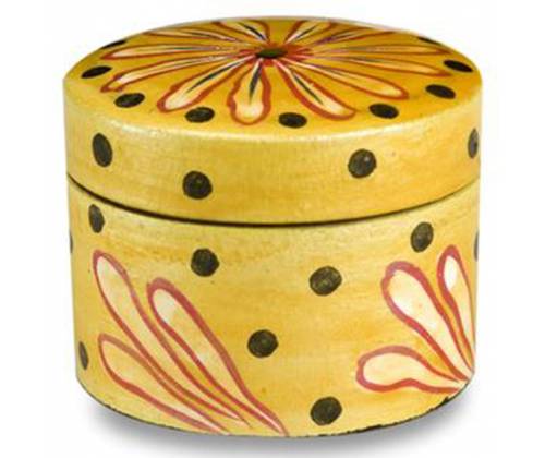 Ξύλινο Κουτί Αποθήκευσης Square με Καπάκι Yellow Flower - 5cm - Τιμή: 3,30€