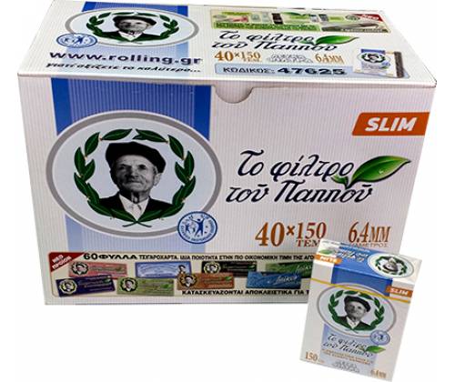 Pappous Filter Tips (47625) - Slim - 6.4mm 40pcs -  Price: 17,30€