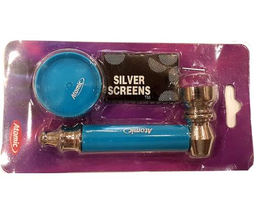 Atomic Πιπάκι με Grinder Τρίφτης Σίτες Σετ - Μπλε - Τιμή: 5,90€