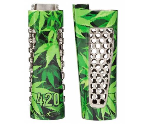 V-Syndicate Grinder - Θήκη για Αναπτήρα Clipper Μεγάλο | Spark & Grind Σχέδιο 420 Green -  Price: 11,90€