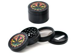 Grinder Τρίφτης Μεταλλικός Μαύρο Leaf Ανάγλυφο 50mm - 4 Parts