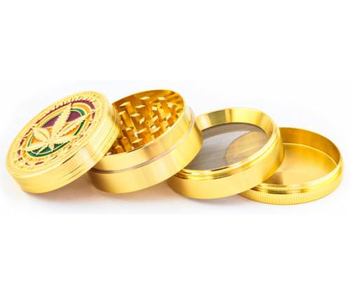 Grinder Τρίφτης Gold Rasta Leaf Logo 52mm Aluminium - 4 Parts - Τιμή: 14,90€