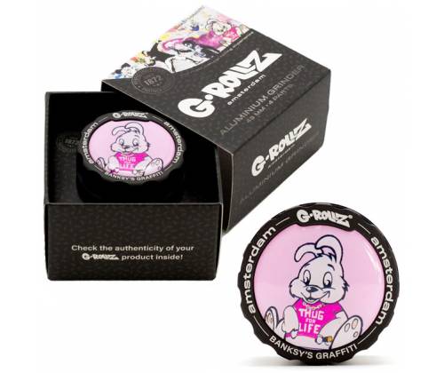G-Rollz Aluminium Grinder Τρίφτης 43mm Μαύρο Bansky Graffiti «Thug For Life | Rabbit» - 4 Parts - Τιμή: 19,50€