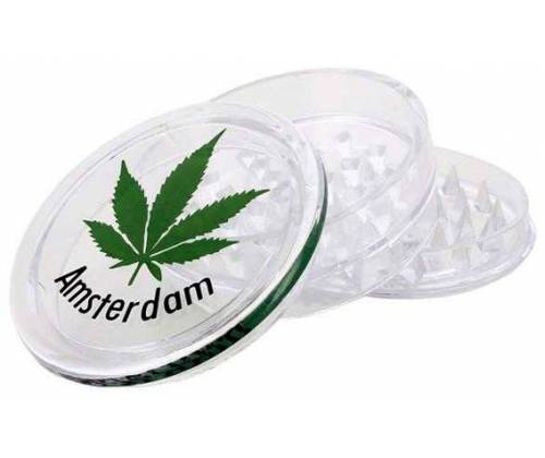 Grinder Τρίφτης Πλαστικός Amsterdam Leaf 60mm Διάφανο - 3 Parts - Τιμή: 1,50€