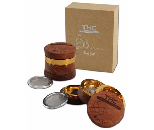 Black Leaf Grinder Τρίφτης «THC» Ξυλινο - Μεταλλικό 60mm-4 Parts - Τιμή: 34,50€