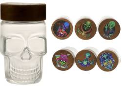 Γυάλινο Βάζο Skull Με Πλαστικό Καπάκι Σχέδιο Alien - Αεροστεγές Κλείσιμο 55mm
