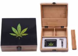 Ξύλινο Κουτί Αποθήκευσης Green Leaf 19x17x7cm & Σταχτοδοχείο και Πιπάκι