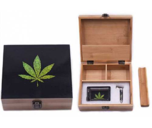 Ξύλινο Κουτί Αποθήκευσης Green Leaf 19x17x7cm & Σταχτοδοχείο και Πιπάκι - Τιμή: 19,70€