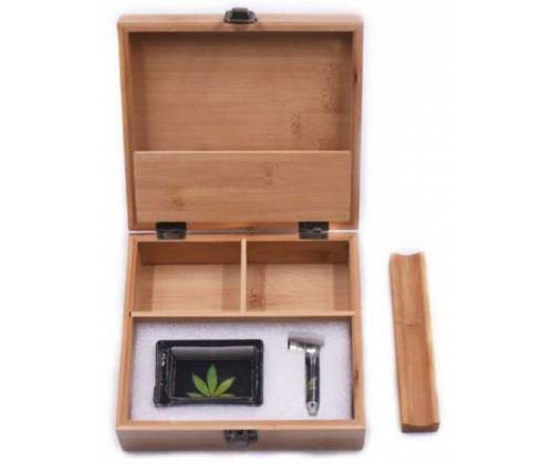 Ξύλινο Κουτί Αποθήκευσης Green Leaf 19x17x7cm & Σταχτοδοχείο και Πιπάκι - Τιμή: 19,70€