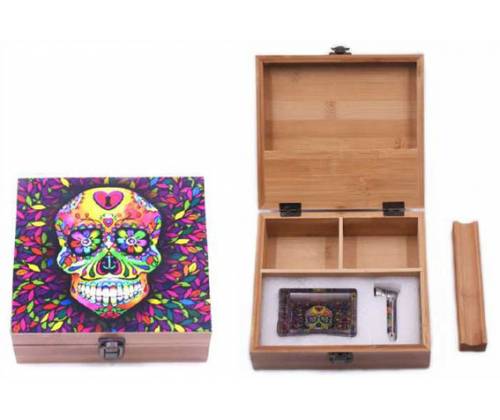 Ξύλινο Κουτί Αποθήκευσης Skull 19x17x7cm & Σταχτοδοχείο και Πιπάκι - Τιμή: 19,70€