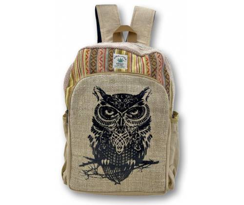 Τσάντα Πλάτης Backpack Χειροποίητή από Κάνναβη Ιμαλαϊων - Owl - Τιμή: 36,90€
