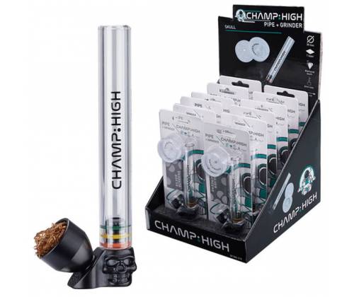Champ Πιπάκι Γυάλινο 9,5 cm Skull 45° με Δώρο Τριφτη Καπνού Grinder 30mm - Τιμή: 7,80€