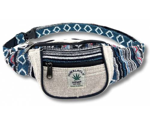 Τσαντάκι Μέσης Χειροποίητο από Κάνναβη Ιμαλαϊων - Μπλε Ρίγες - Τιμή: 18,60€