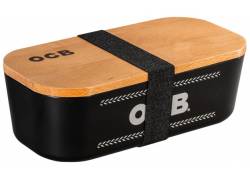 Πλαστικό Κουτί Αποθήκευσης OCB Μαύρο 20x10.5x6.5cm με Ξύλινο Καπάκι-Δίσκο