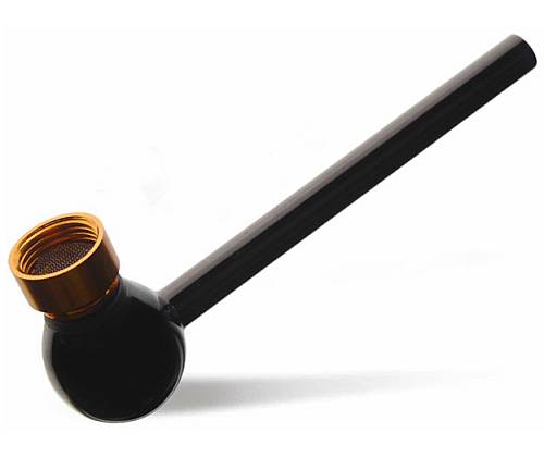 Πιπάκι Γυάλινο Pipe Μαύρο με Χρυσό Bowl - 14 cm - Τιμή: 3,90€