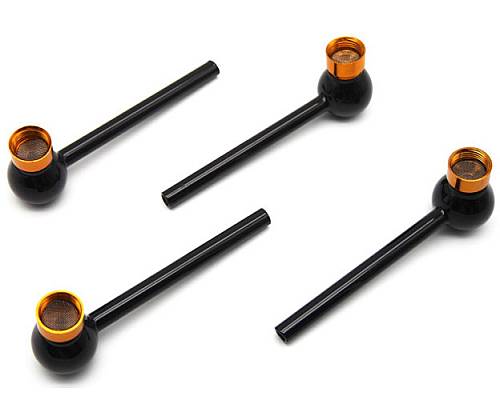 Πιπάκι Γυάλινο Pipe Μαύρο με Χρυσό Bowl - 14 cm - Τιμή: 3,90€