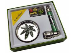 Σετ Μεταλλική Πίπα Σχέδιο Leaf 9cm & Grinder 2 parts