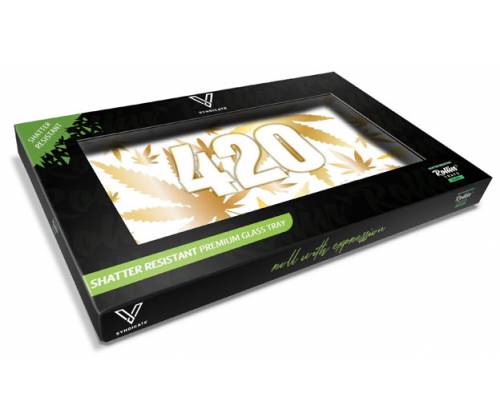 V-Syndicate Γυάλινος Rolling Tray Δίσκος - 420 Gold - Small (26x16cm) - Τιμή: 12,50€