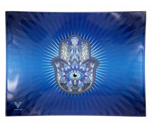 V-Syndicate Γυάλινος Rolling Tray Δίσκος - Hamsa Blue - Mini (16x12cm) - Τιμή: 10,50€
