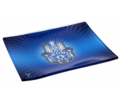 V-Syndicate Γυάλινος Rolling Tray Δίσκος - Hamsa Blue - Mini (16x12cm) - Τιμή: 10,50€
