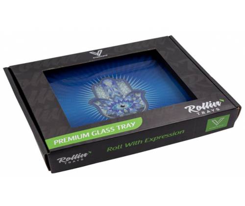 V-Syndicate Γυάλινος Rolling Tray Δίσκος - Hamsa Blue - Mini (16x12cm) - Τιμή: 10,50€