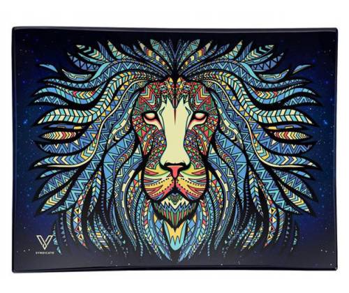 V-Syndicate Γυάλινος Rolling Tray Δίσκος - Tribal Lion - Mini (16x12cm) - Τιμή: 10,50€