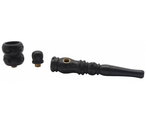 Ξύλινη Πίπα με Ανάγλυφα Σχέδια Μαύρη  2 σε 1 - 13cm - Τιμή: 4,30€