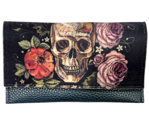 Καπνοθήκη 3cats Χειροποίητη Τεχνόδερμα - Σχέδιο Skull & Roses - Τιμή: 15,50€