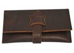 Καπνοθήκη Leon Δέρμα - Μεγάλη με Δέσιμο Καφέ Σκούρο