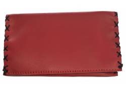 Καπνοθήκη Leon Γνήσιο Δέρμα Χειροποίητη - Πλακέ με Ραφές Κόκκινο (200205)